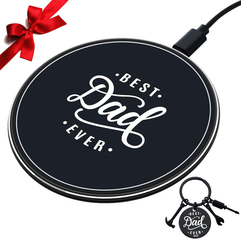 Christmas Father Gift Dad Gift from Son Daughter, Best Dad Ever Gift Included Wireless Phone Charger 15W Wireless Charging Pad Best Dad Ever Keych...