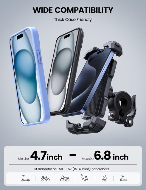 Lamicall Motorcycle Phone Mount, Bike Holder - Upgrade Adjustable Cell Holder, Bicycle Scooter Handlebar Cradle Clip for iPhone 15 Pro Max/Plus, 1...