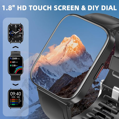 Smart Watch, 5ATM Waterproof Fitness Tracker Smart Watch for Men, 1.8'' Touch Screen Fitness Watch with Sleep Monitor Pedometer Notification Weath...
