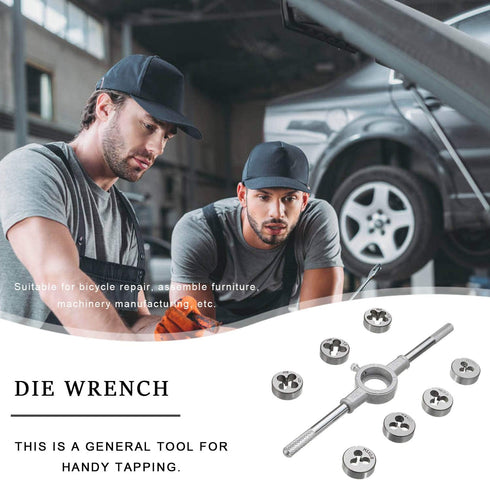 JONMON 8 Pcs Metric Die Set - Screw Die & Adjustable Wrench Holder with M3-M12 Dies Threading and Rethreading Cutting External Thread Processing T...