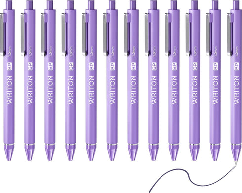 Writon Retractable Ballpoint Pens, Comfort Barrel, 1.0mm Medium Point, Purple Ink, 12 Pack...