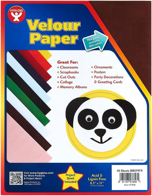 Hygloss Products Velour Paper - Soft, Velvety Surface Works With Printers – Brown, 8-1/2 x 11 Inches - 10 Pack...