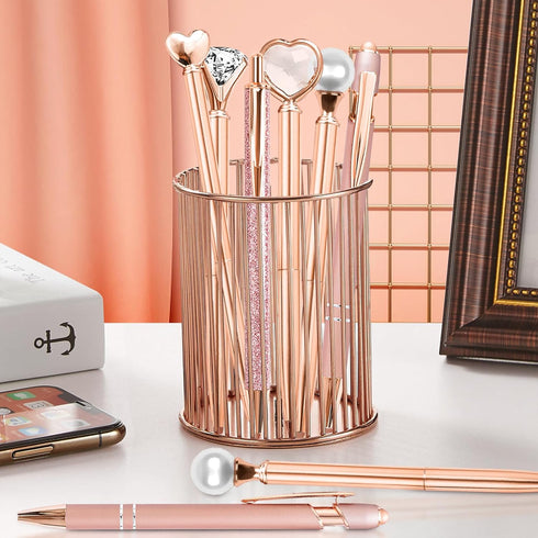 Cute Pens for Women, 6 Pcs Rose Gold Pens Metal Ballpoint Pens Bulk, 1.0mm Medium Point Black Ink Pens, Office and School Supplies Cool Fun Pens G...