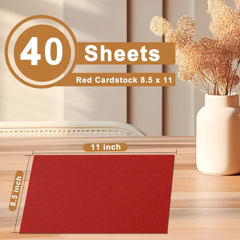 40 Sheets Christmas Red Cardstock 8.5 x 11 Craft Paper, 200gsm/75lb Premium Paper Card Stock for DIY Cards Making, Greeting Cards, Wedding Invitat...