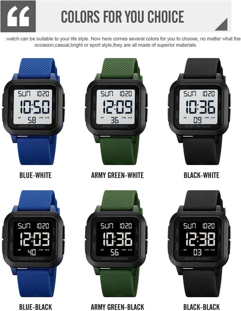 Mens Sport Digital Watches, Waterproof Outdoor Sport Watch with LED Backlight/Alarm/Countdown Timer/Dual Time/Stopwatch/12/24H Wrist Watches for M...