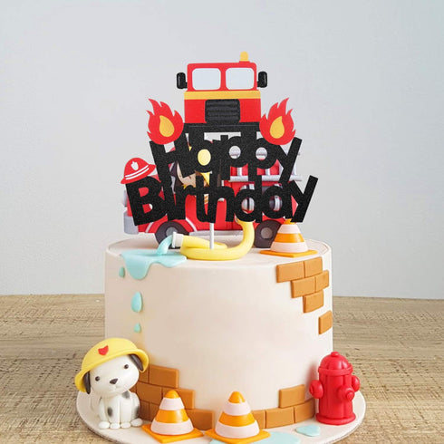 Fire Truck Happy Birthday Cake Topper Perfect for Baby Shower Firefighter Fireman Birthday Party Decorations...