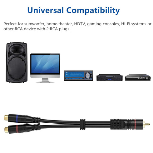 RCA Splitter, 2 Pack RCA Male to Dual RCA Female Y Splitter Cable Stereo to Mono Adapter, 8 Inches Gold Plated Audio Cable Cord for Subwoofer Spea...
