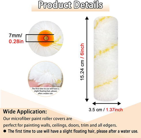 20 Pieces Paint Roller Cover, 6 inch Microfiber Roller Covers, Washable Covers for Roller Frame, House Painting Supplies, Naps for Paint Roller Br...