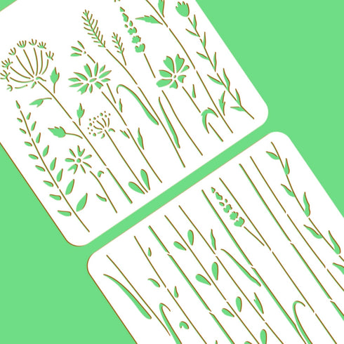 BENECREAT 2Pcs Wildflower Stencils, 12x12inch Tall Flower Weeds Tree Plants PET Painting Templates Drawing Stencils for Scrapbooking, Floor Furnit...