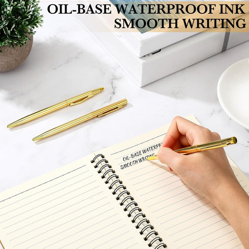 25 Pack Gold Pens Bulk Gold Metallic Pens Slim Ballpoint Pens Retractable Christmas Ballpoint Pen with Black Ink Metal Pens Mini Conical Pens for ...