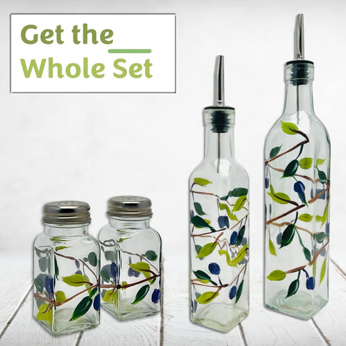 Glass Olive Branch Oil/Vinegar Glass Cruet for Kitchen, 16 oz Olive Oil Dispenser With Stainless Steel Spout for Easy Pouring...