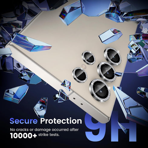 Tensea (3+2PCS) for Samsung Galaxy S24 Ultra 5G Camera Lens Protector, 9H Tempered Glass Camera Cover Screen Protector Metal Individual Ring for S...