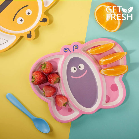 GET FRESH Bamboo Kids Divided Plates Butterfly Sectioned Bamboo Fibre Toddler Plates with 3 Compartments...