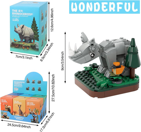 Mini Animals Building Blocks Set,Land Animal Themed Collection Construction Building Bricks Toy,Cute Home Decors(4th Series) (Rhinoceros)...
