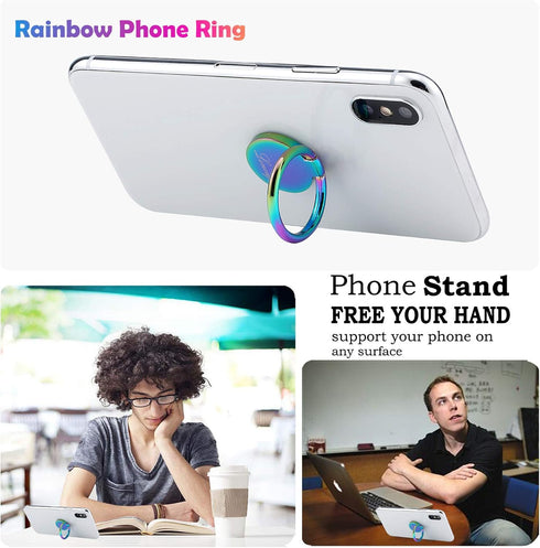 Rainbow Cell Phone Ring Stand Holder,Blue Multicolor Ring Grip Kickstand,360 Rotation Metal Finger Ring for Almost All Phones,Pad...