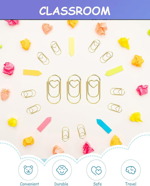 100 Pack Gold Love Heart Shaped Paper Clips, 0.8inch Small Paper Clips for Funny, Small Mini Paperclips Paper Clamps for Office School Home Desk O...