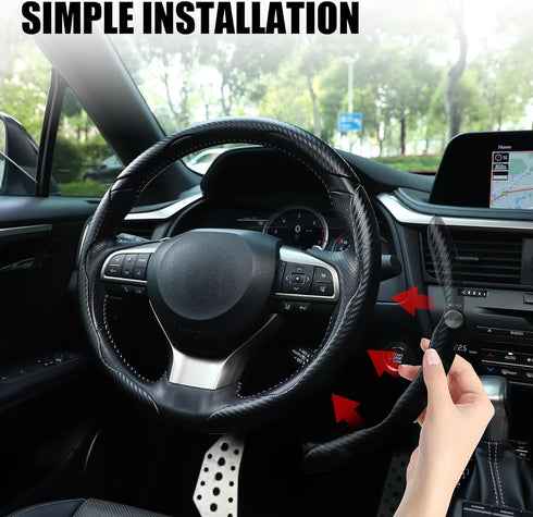 Amiss 3pcs Car Carbon Fiber Anti-Skid Steering Wheel Cover?Segmented Steering Wheel Protector, Butterfly Steering Wheel Cover, Universal 99% Car W...