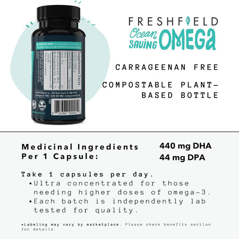 Ocean Saving Omega 3, The Fish Oil Replacement, 2-month Supply, Sustainably Sourced, Highest Levels of DHA per Capsule (440 mg), Algae Oil, w/DPA....