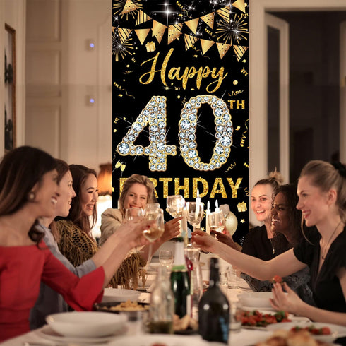 40th Birthday Decorations Door Banner, Black Gold Happy 40th Birthday Decorations Women Men, Door Cover Sign Poster Decor, 40 Year Old Birthday Pa...