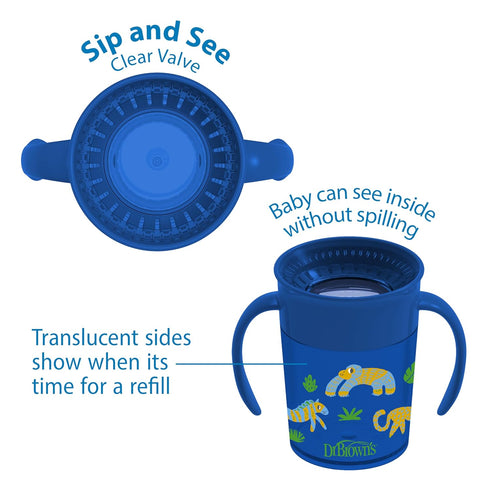 Dr. Brown’s Milestones™ Cheers360™ Training Sippy Cups with Handles for Babies and Toddlers, BPA Free, Blue Animal Deco, 7oz, 6m+...
