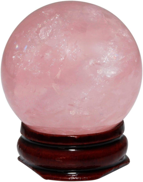 Rockcloud Healing Crystal Natural Pink Rose Quartz Gemstone 2.35"(60mm) Ball Divination Sphere with Wood Stand...