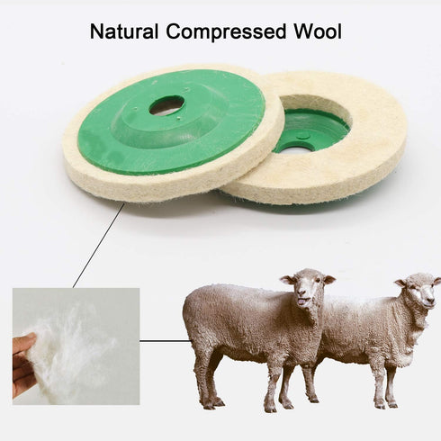 ANCIRS 5 Pack 4 Inch Round Wool Felt Disc Wheel Pad, for 100 Angle Grinder, Buffing Polishing Buffer Bore Dia-White & Green...