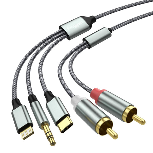 Lightning to RCA Audio Aux Cable, USB C to 2 RCA Audio Cable, RCA to 3.5mm Cable Compatible with Lightning USB C 3.5mm, for Home Theater, Speaker,...