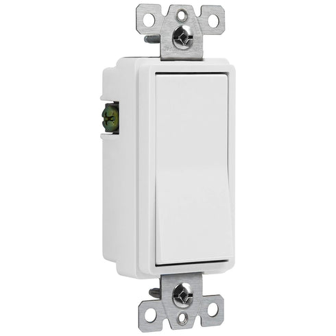 ENERLITES Single Pole Decorator Paddle Light Switch, Commercial Grade, 20A 120V-277V, Grounding Screw, Back Insert and Side Terminals, 91200-W, Wh...