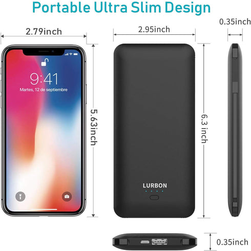 10000 mAh Portable Charger Power Bank,Slim External Battery Pack with Built in AC Wall Plug, USB C Cable Total 3 Different Cables Compatible with ...
