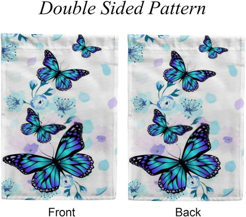 Blue Flowers and Butterflies Garden Flag Welcome Home Flag Vertical Double Sided Seasonal Polyester Flag for Home Lawn Indoor Farmhouse Patio Yard...