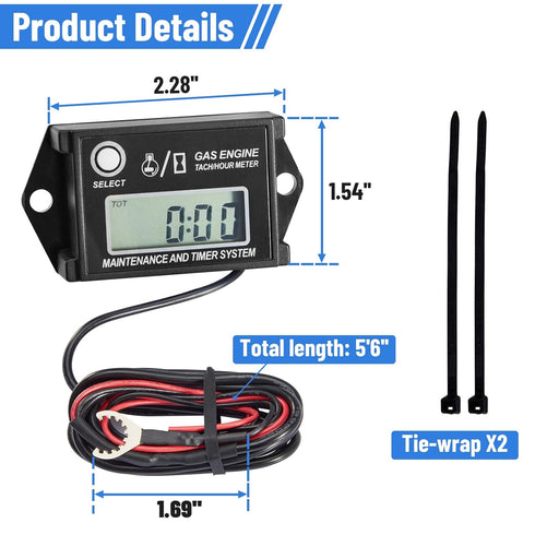Digital Tiny Tachometer Tach Hour Meter Job Timer RPM Counter for Snowmobile Skis Motor Bike Go Kart Lawn Mower...