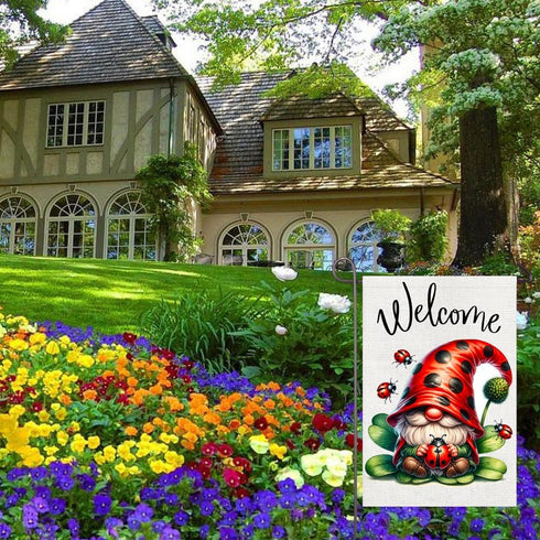 Ladybug Gnome Garden Flag 12x18 Inch Double Sided Ladybugs Welcome Yard Flag Outdoor Spring Decorations Home Patio Lawn Farmhouse Decor...