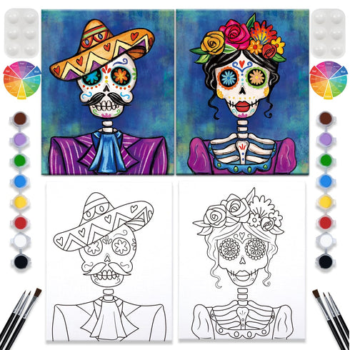 2 Pack Paint and Sip Canvas Painting Kit Pre Drawn Canvas for Painting for adults Stretched Canvas Couples Games Date Night Anniversary Gifts Pain...