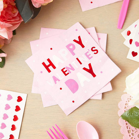 Sparkle and Bash 100-Pack Valentine’s Day Heart Napkins - 5 x 5-Inch Folded Pink Paper - 3-Ply Soft Absorbent - Decorative Party Supplies for Home...