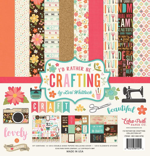 Echo Park Paper Company I'd Rather Be Crafting Collection Kit TM paper, pink, teal, brown, tan, orange...
