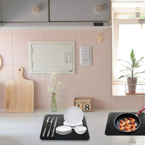 Silicone Dish Drying Mat for Multiple Usage, Easy clean, Eco-friendly, Heat-resistant Silicone Mat for Kitchen Counter, Sink, Refrigerator, drawer...