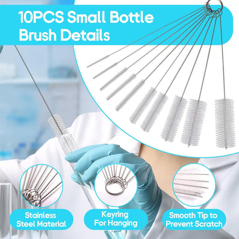 13PCS Tube Pipe Cleaners Brush Kit, COITEK 16.3-inch 1P Long Handle Brush, 8.2-inch 10PCS Different Diameters Brushes, 65in 1P Flexible Double End...