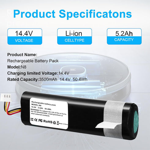 14.4V 3.5Ah Compatible with Ecovacs Deebot N8,deebot ozmo 905 920 930 937 Series Robotic Vacuum Cleaners Replacement Battery Pack...