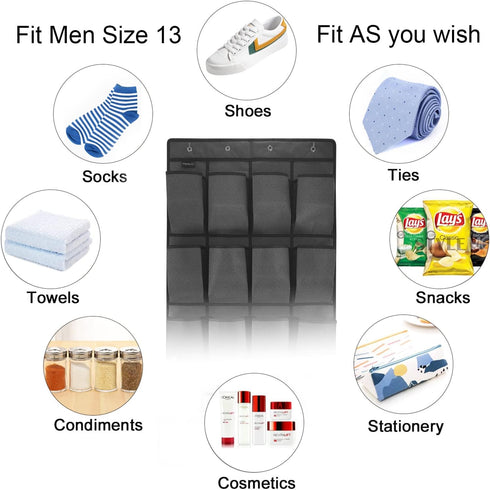 1 Pack 28 Large Pockets Hanging Shoe Organizer Over The Door Shoe Rack for Closet Door Storage Shoe Holder Hanger.4+4 Hooks.Imitation linen Gray...