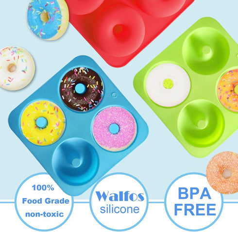 Walfos Full Size Silicone Donut Mold for Baking- 4 Inch Big Size Silicone Doughnut Pan Set for Donut Cake Biscuit Bagels, Heat Resistant, BPA FREE...
