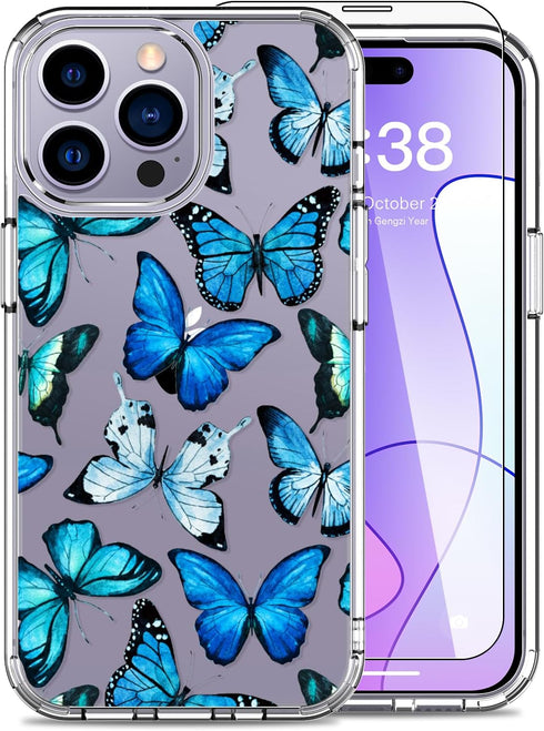LUHOURI for iPhone 15 Pro Max Case with Screen Protector - Crystal Clear Cover - Fashionable Designs for Women and Girls -Slim Fit Shockproof Prot...