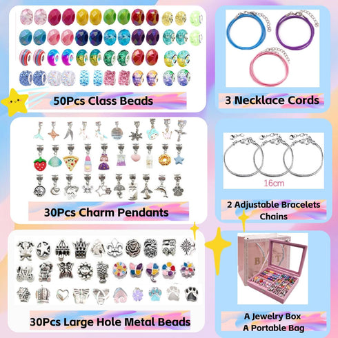YTUONIG 116 pcs Charm Bracelet Making Kit for Ages 8-12 Girls, with a Portable Bracelet Organizer Box, Unicorns Arts Crafts Gifts for Teenage Birt...