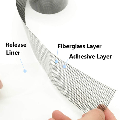 2"x140" Screen Repair Kit, Door Window Screen Repair Tape Fiberglass Covering Mesh, 3-Layer Strong Adhesive and Waterproof Repair Holes Tears, Bla...