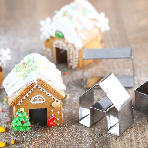 KALAIEN 3Pcs Stainless Steel Christmas Mini House Mold Gingerbread Cookie Cutter Set Cupcake Chocolate House (Small)...