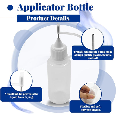 Hordion 12Pcs 0.5 Oz/ 15ml Transparent Precision Tip Applicator Bottle, 10ml Glue Applicator Bottles, Metal Needle Plastic Bottle, DIY Quilling To...