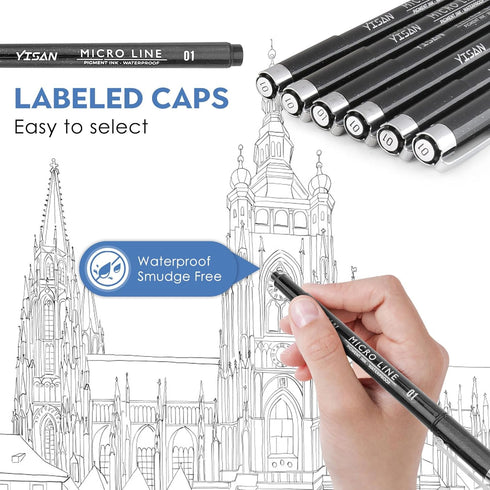 YISAN Ultra Fine Tip Pens,Writing Pens,0.25mm,Fine Point,No Bleed,Art Markers for Drawing,Bible,Manga,6 PCS,70320...