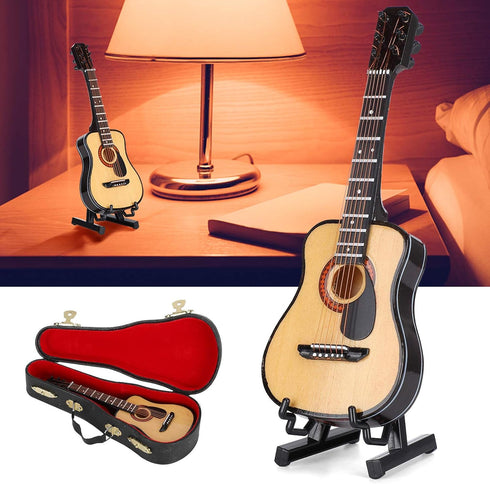 Wooden Miniature Guitar with Stand and Case, 5.9in Black Miniature Guitar Mini Guitar Model Guitar Figurine Mini Guitar Toy Birthday Gift Home Dec...