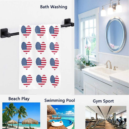 Naanle Chic America 4th July Independence Day Heart in USA Flag Soft Large Hand Towels for Bathroom, Hotel, Gym and Spa (16" x 30")...