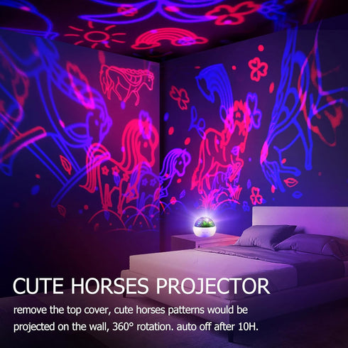 Cute Horses Projector with 10H Timer, RGBW LED Horse Night Light, 360° Rotation, USB/Battery Operated, Gifts for Baby, Kids, Girls, and Women Bedr...