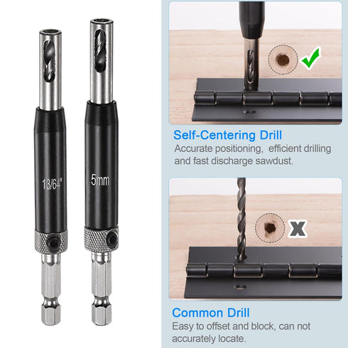 16pcs Self Centering Drill Bit Set 5/64" - 1/4" Door Hinge Drill Bit High Speed Steel Hex Shank Spring Loaded Woodworking Bits with Hex Key and Ex...